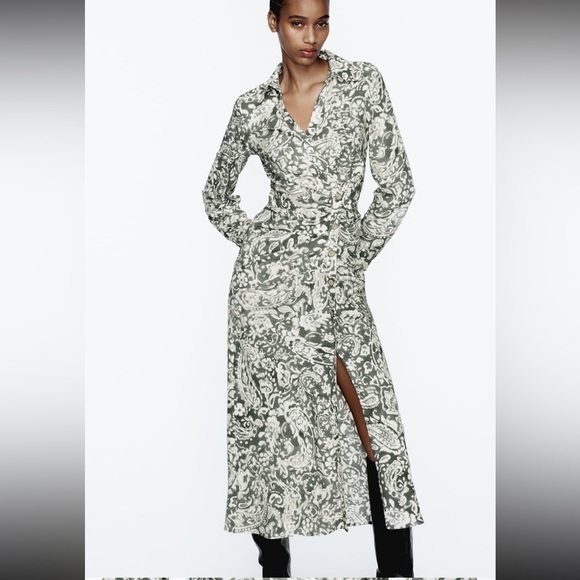 ZARA RUCHED PRINTED MIDI DRESS - Picture 6 of 9